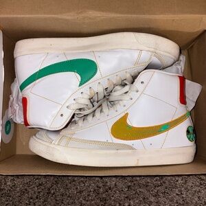 Nike blazer White High-Top Kids Sneakers with Green and Gold Swoosh